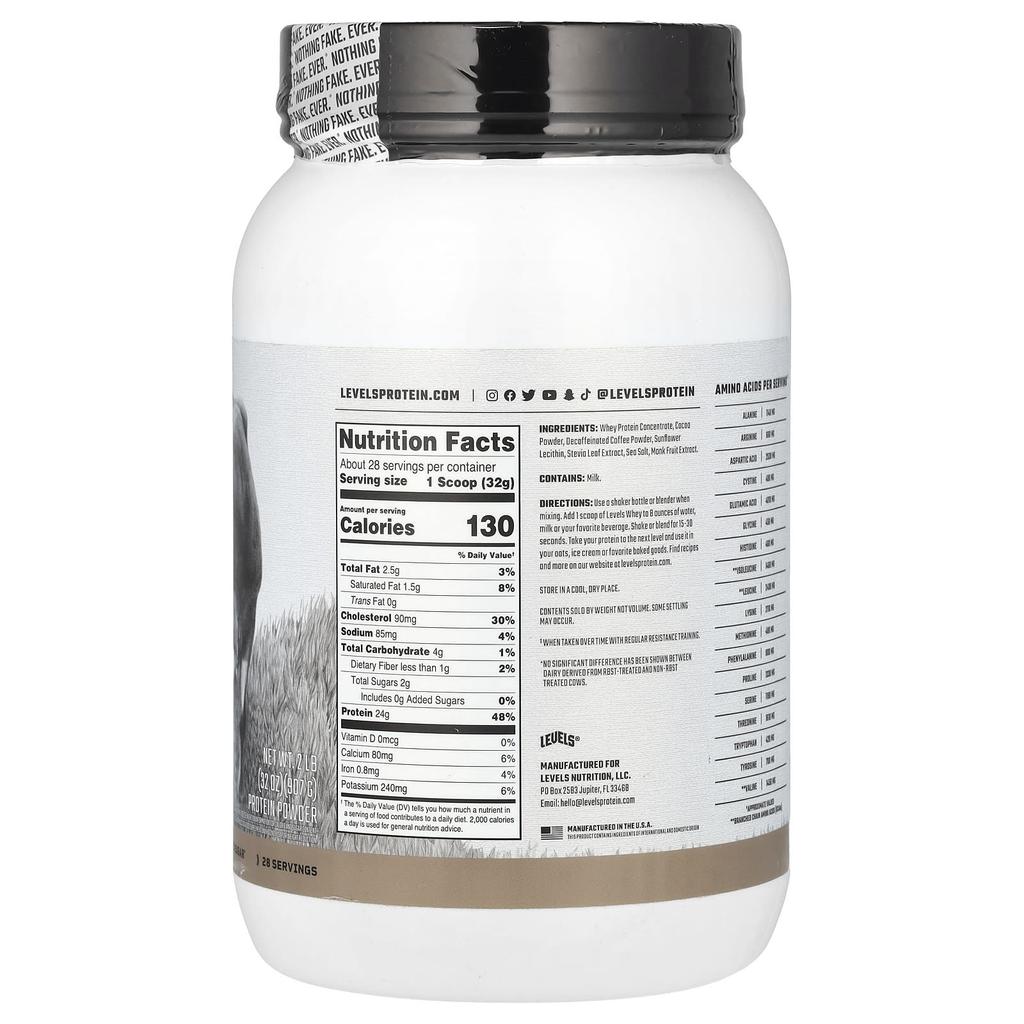 Levels, Grass-Fed Whey Protein Powder, Chocolate Mocha, 2 lb (907 g)