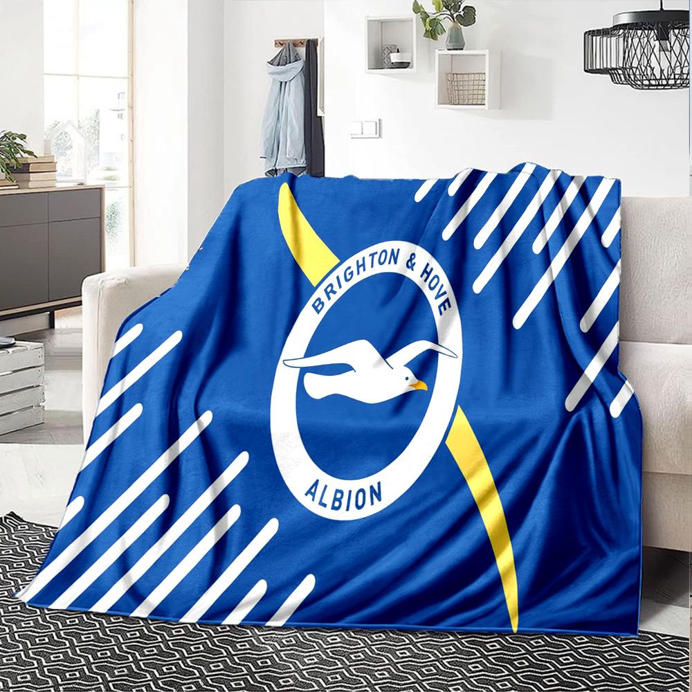 Brighton & Hove Albion Crest Flannel Blanket, Soft Polyester, Modern Design, All-Season for Camping, Travel, Gifts for holidays or birthdays