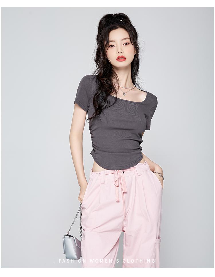 Irregular college style short sleeved T-shirt for women