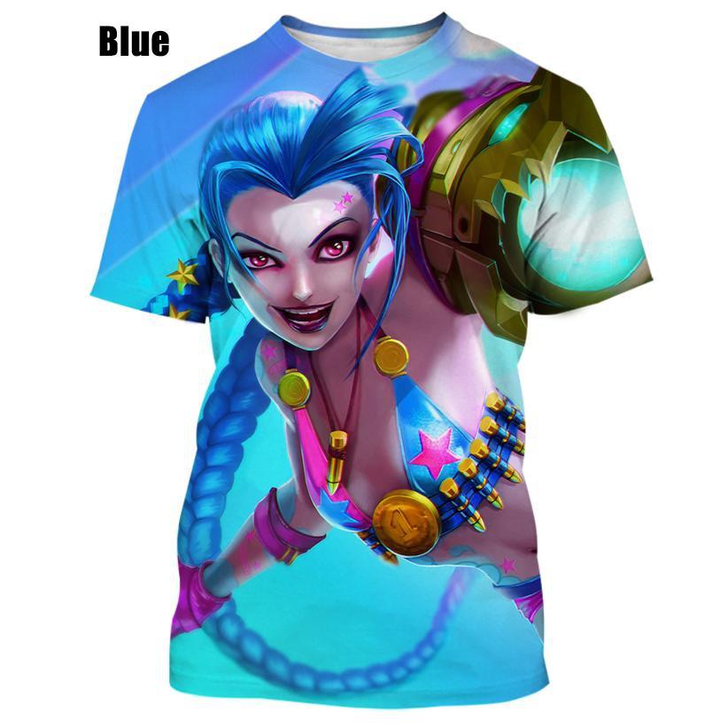 Модная мужская и женская повседневная футболка Game LOL Jinx, футболка с 3D принтом, повседневная футболка с круглым вырезом и короткими рукавами