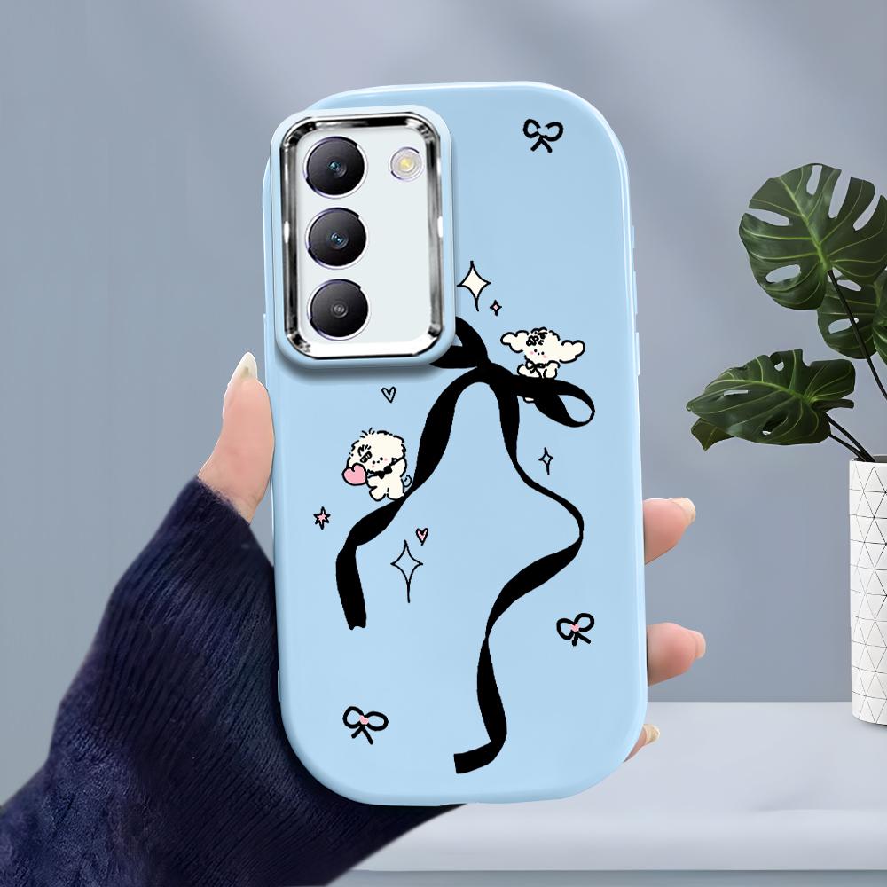 For OPPO A18 A38 A54 A60 A96 Reno12 F 8T 8Z Vivo V30 V40 Y15s Y22 Y27 Y30 Y36 Cartoon Bowknot Dog Soft Silicone Candy Color Phone Case