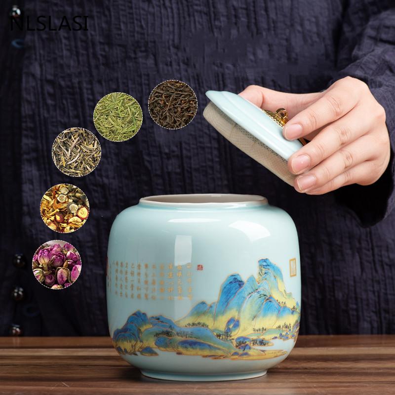 Exquisite Ceramics Tea Caddy Travel Tea Bag Storage Box Household Oolong Tieguanyin Sealed Jar Coffee Canister Spice Organizer
