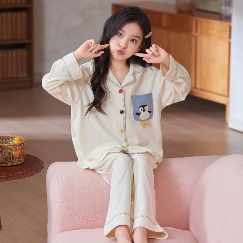 100% Cotton Girls Pajama Set Long Sleeve Cartoon Print Sleepwear Comfortable Home Outfit Fall