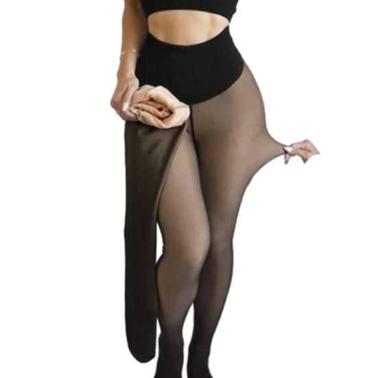 Женские флисовые леггинсы с одним швом, теплые, имитирующие прозрачные колготки, термолеггинсы для контроля живота для свиданий, вечеринок, работы