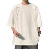Summer Men Top O Neck Three Quarter Sleeves Chest Pocket Patchwork Loose Plus Size Mid Length Pullover Solid Color Hip Hop Streetwear Daily T-shirt
