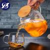Transparent Glass Water Kettle with Bamboo Lid Heat-Resistant Large Capacity Tea Pot Water Bottle 1L/1.5L