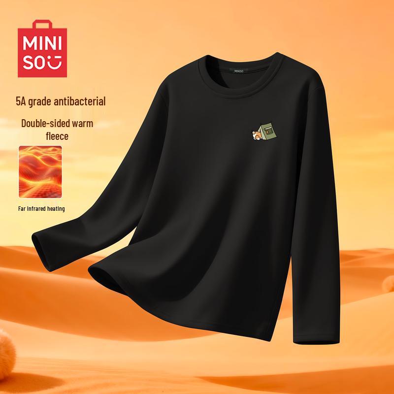 MINISO Мужская зимняя футболка с длинным рукавом и круглым вырезом на флисовой подкладке
