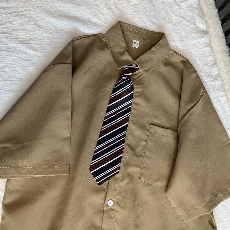 Коричневые винтажные рубашки, женские японские городские блузки с короткими рукавами для девочек, оверсайз, с рукавами в пять точек, униформа DK, топы