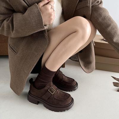 Коричневые туфли на высокой платформе в британском стиле, женские кожаные туфли 2025 года, новые осенне-зимние туфли Мэри Джейн в стиле ретро из бархата