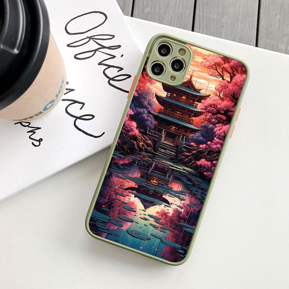 Japanese Landscape Phone Case For IPhone 14 11 12 13 Mini Pro Max 8 7 Plus X XR XS MAX Translucent Matte Cover