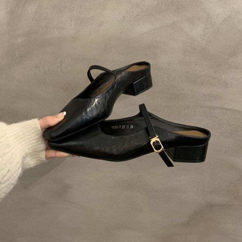 Баотоу полутапочки женские летние для улицы весенне-осенние новые корейская версия французский темперамент вечерний бриз серебристые туфли-лодочки толстый каблук д