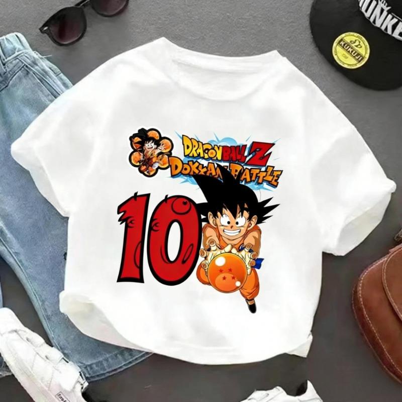 2026 Горячая Мультяшная Аниме Dragon Ball Goku Печатная Футболка Детский День Рождения Счастливые Номера 1-10 Лет Мультяшная Одежда Подарок для Детей