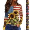 Women's Fashion Slit Hem Independence Day Printed Round Neck Long Sleeve Top