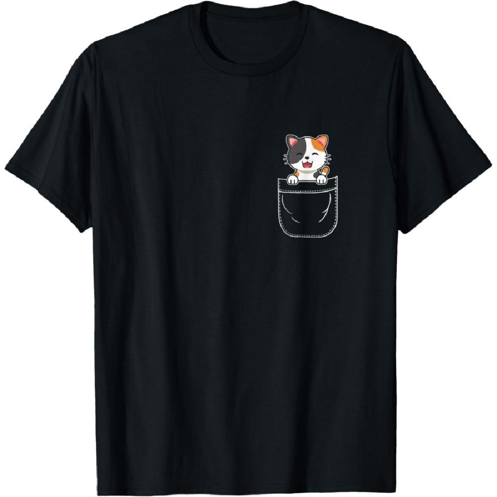 Cute Calico Cat Kitten In Pocket T-Shirt for Men Women Girls Kids