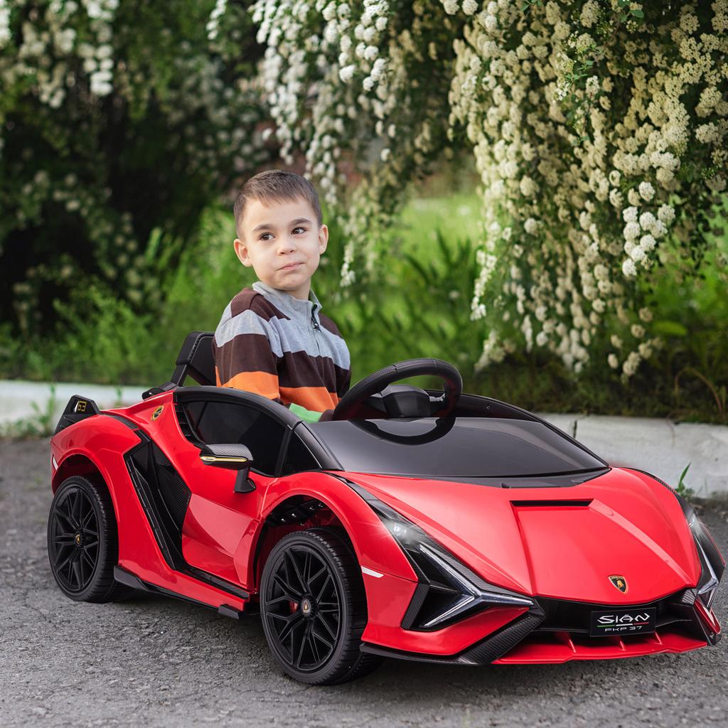 Kids Electric Car 12V Kids Car with 2.4G Remote Control, 2 Motors, Kids Vehicle with Horn, LED, Music, Electric Vehicle for Children 3-5 Years, Red