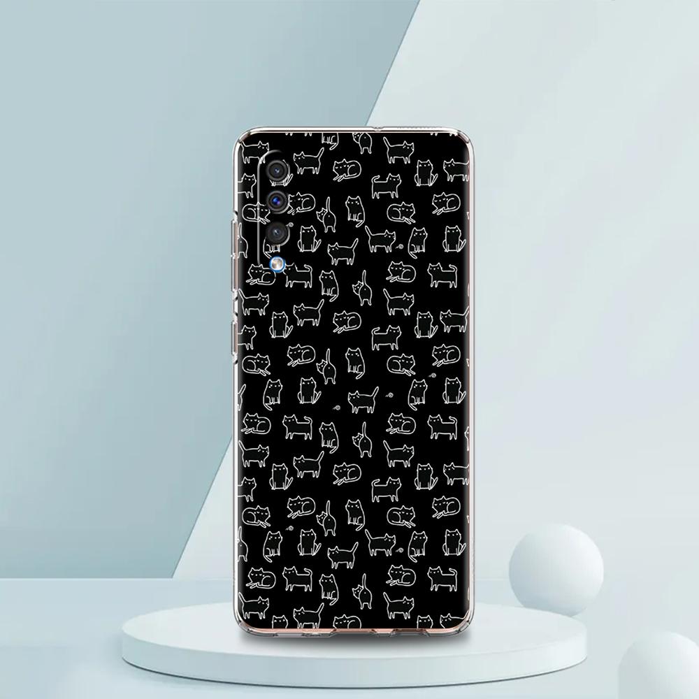 Милый чехол с изображением черного кота для Samsung A54 A52 A50 A70 A30 A40 A20S A20E A02S A12 A14 A22 A42 A72 A34 A32 5G A04s, прозрачный чехол