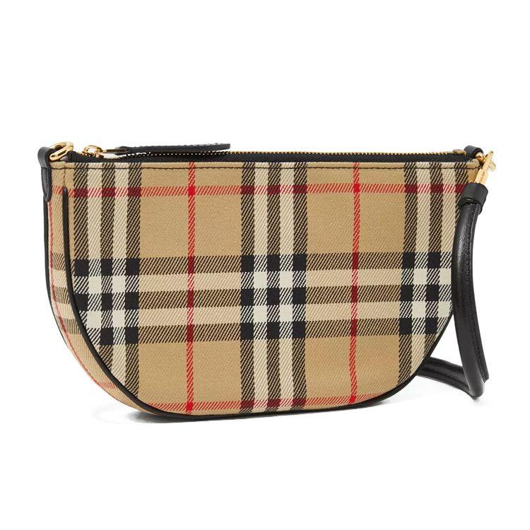 Burberry Сумка-подмышечная сумка-полумесяц в клетку с тиснением логотипа Olympia, холщовая и кожаная сумка-тоут, сумка через плечо, женские сумки, Классический бежевый 80434051