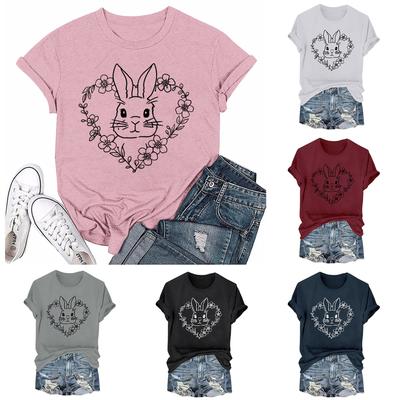 Женская модная пасхальная принтованная повседневная плиссированная круглая футболка с коротким рукавом