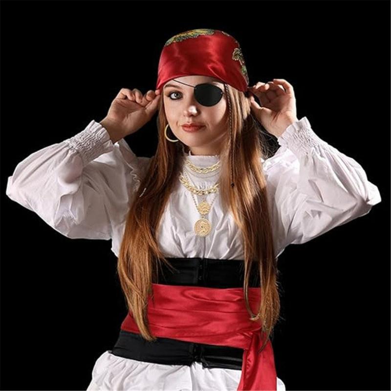 5Pcs Pirate Costume Accessories Captain Pirate Outfits Pirate Bandana Head Scarf Sash Necklace Earrings Eye Patches Set