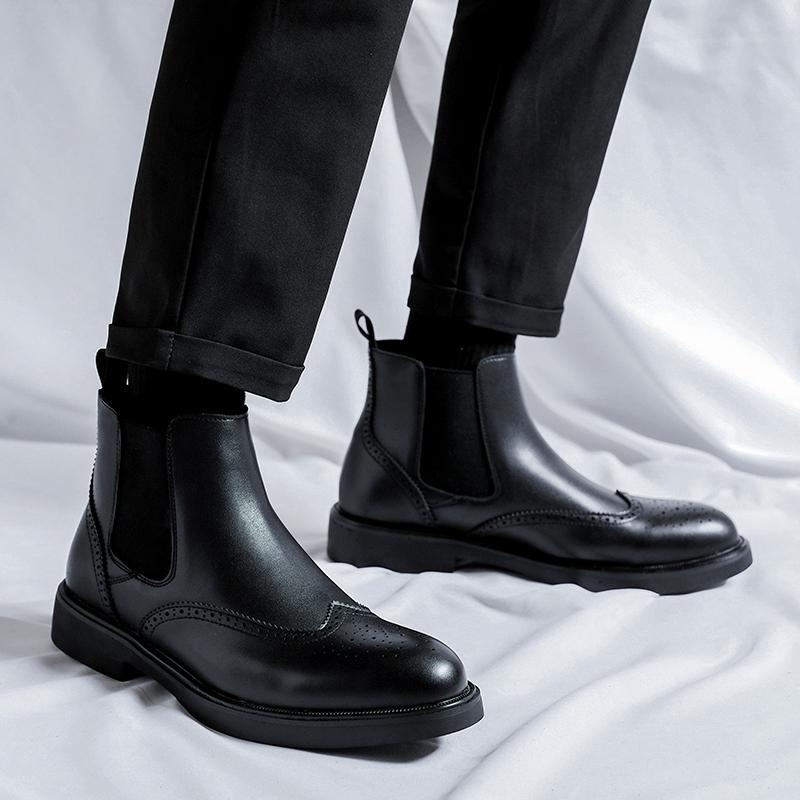 Мужские ботинки челси на высокой платформе, дышащие, из кожи, новый модный тренд, универсальные, японские, корейские, деловые, повседневные, под костюм, мужская обувь