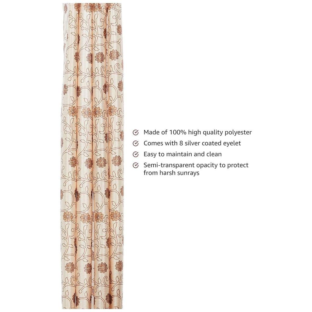 Pack of 2 Polyester Floral Leaf Print Window Curtain Regular Print 135 GSM , Brown