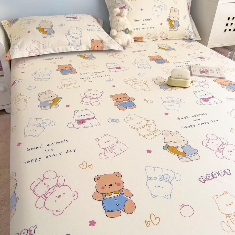 Cute Print Fitted Sheet Bed 150/180 Bedsheet Home Bed Cover 100% Cotton Sheets Soft Mattress Protector (Pillowcase Need Order)