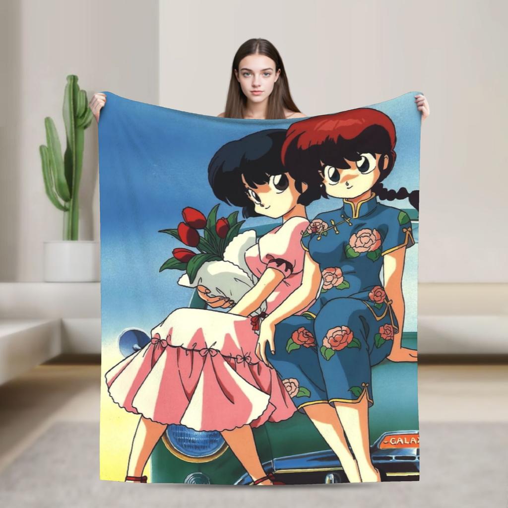 Пледы Ranma 1/2 с принтом из аниме, флисовые, дышащие, легкие, для кровати, для улицы, одеяло