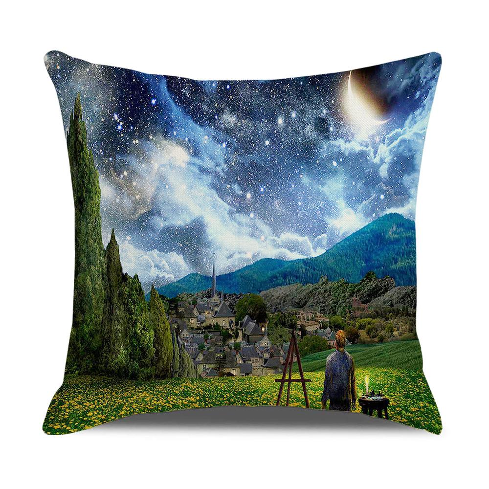 Linen Pillowcase Nordic Retro Van Gogh Oil Painting Watercolor Print Pillowcase New Home