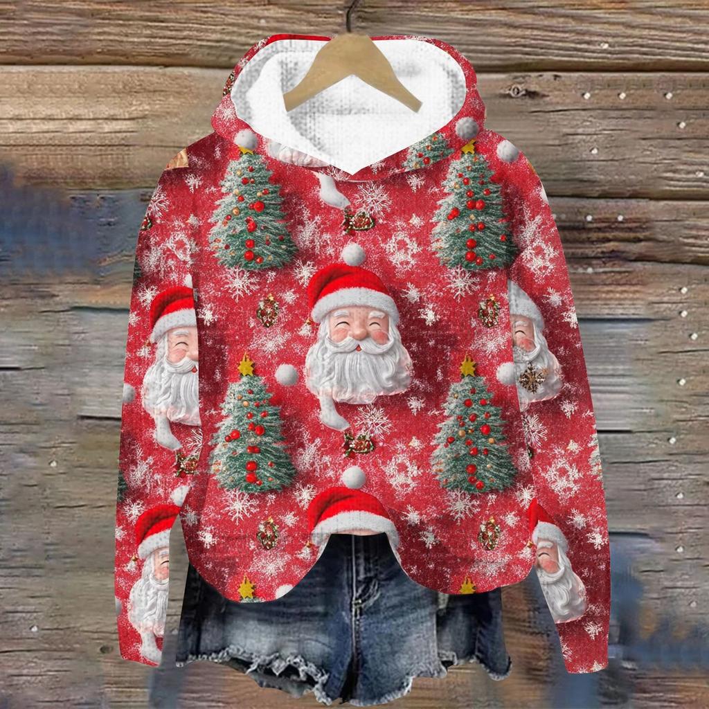 Женская мода повседневная вязанная кофта с длинным рукавом и рождественским принтом