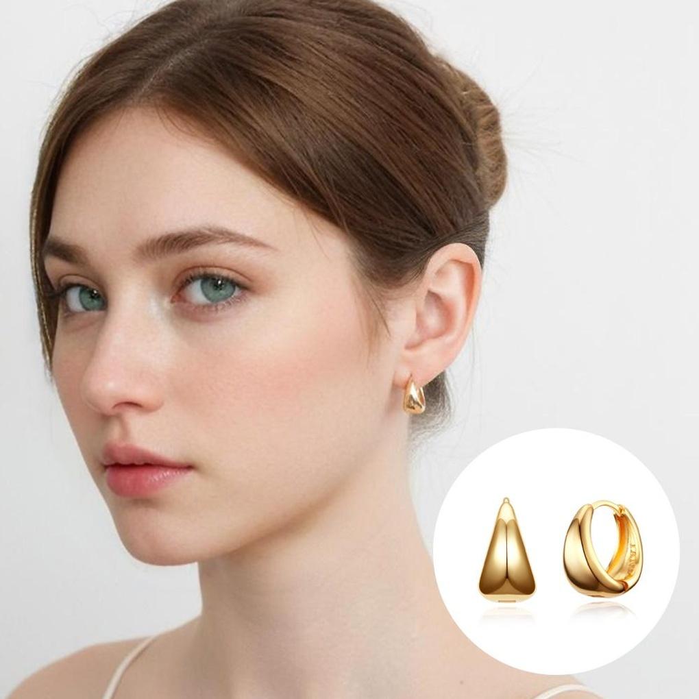 [TANDY] TANDY Silver 925 Bold Water Drop One-Touch Earrings TDE306 Gold