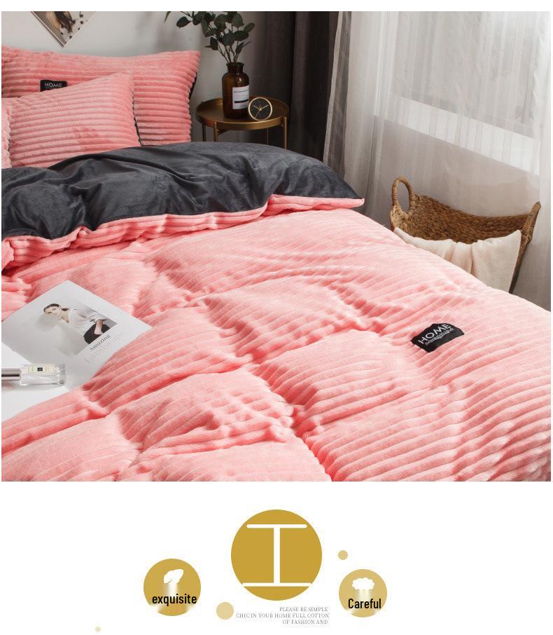 Weishang Утолщенный комплект из четырех предметов из хрустального бархата: Однотонный фланелевый пододеяльник и теплая простыня