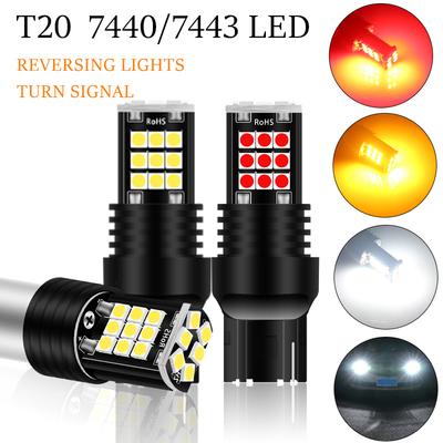 2 шт. T20 7440 Светодиодный указатель поворота W21W Лампа заднего хода 3030SMD Универсальный для автомобиля 7443 W21/5W Янтарный Красный Светодиодный стоп-сигнал 12В