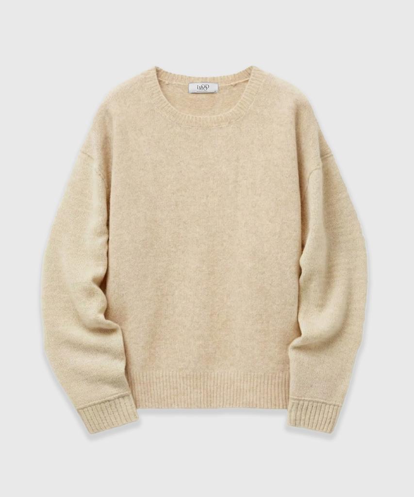 LMOOD Bishop Wool Alpaca Crew Neck Pullover Knit Pale Beige