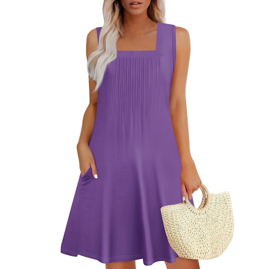 Womens Summer Dresses Loose  Sleeveless Sundresses Dress With Pockets