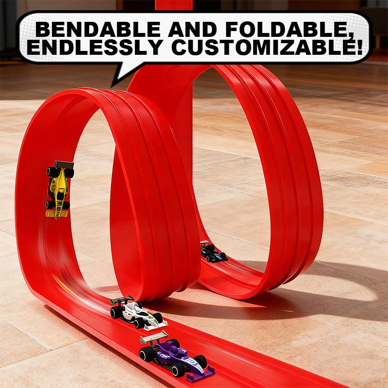 Горячая Гибкая Гоночная Трасса Детские Игрушки Сделай Сам Двухполосная Гоночная Машинка Трасса-Пандус, Совместимая с 4 Машинками Портативная Сворачивается Гоночные Трассы