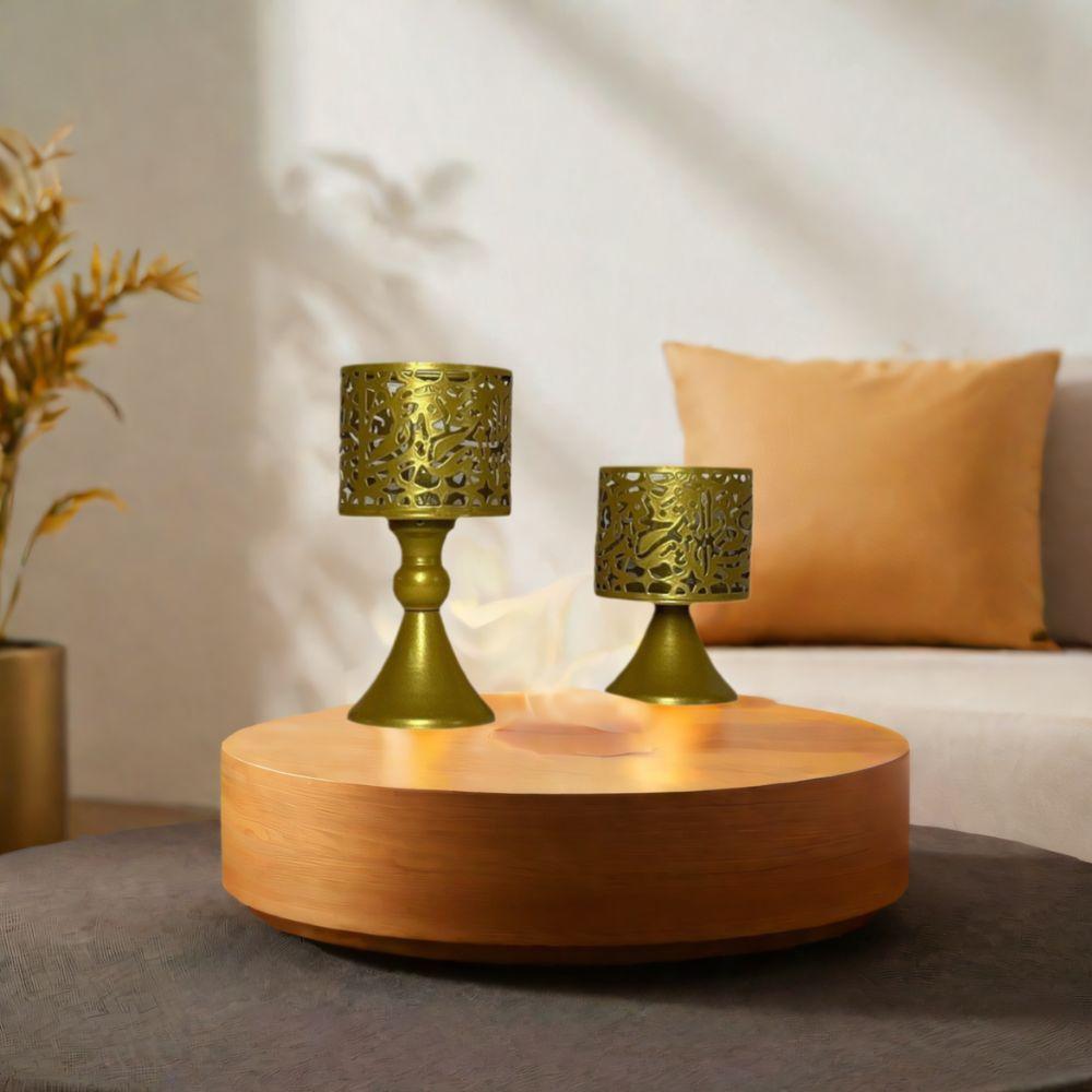 2Pcs/set Pedestal Base Iron Hollow Candle Cup Retro Design Round Candle Stands Atmosphere Decor