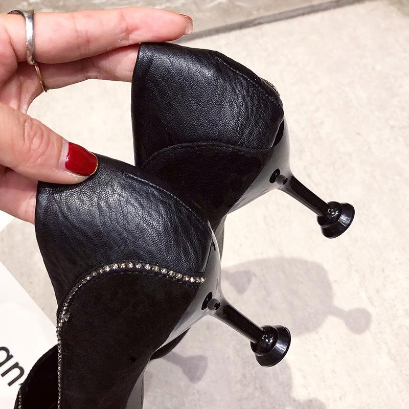 Professional Single Shoes Cat Heel Pointed High Heels Spring and Summer New Versatile Girl Black Medium Stiletto Cm