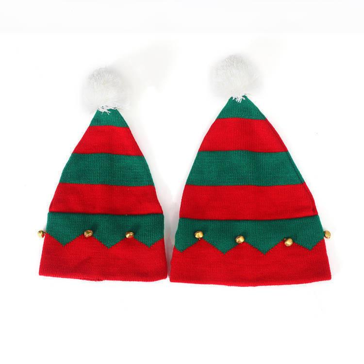 Christmas Adult And Children Striped Knitted Hat With Bell Decoration For Seasonal Gift Giving