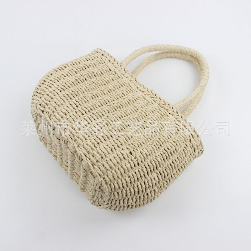 Small Square Bag Handwoven Bag Small Bulging Belly Women's Bag Casual Hand-held Straw Bag Vacation Beach Women's Bag