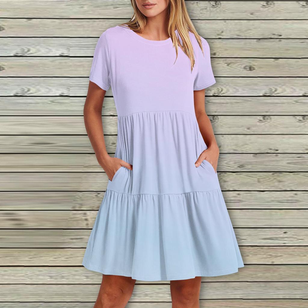 Женское повседневное модное платье-миди с круглым вырезом и коротким рукавом с принтом и карманом