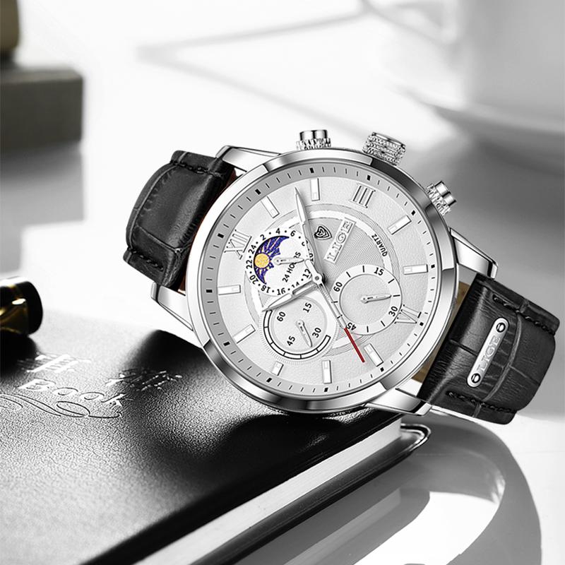 LIGE Brand New Men's Watches Leather Chronograph Waterproof Sports Automatic Date Quartz Watches for Men Relogio Masculino