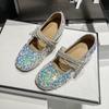 Модные осенние новые туфли Мэри Джейн с пайетками Женская мода Круглый носок Бант Одна ремешок Мягкая подошва Нескользящие Внутреннее увеличение Однотонные туфли