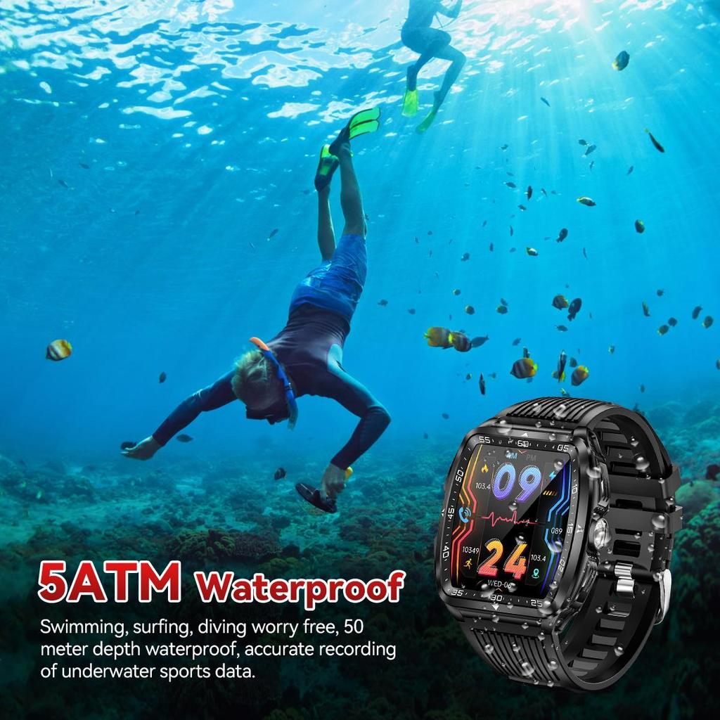 SmartWatch for Men 3ATM Waterproof with Call/LED Flashlight 2.02" HD Screen Smartwatch Compass Fitness Tracker HR/Blood Pressure Monitor Watch