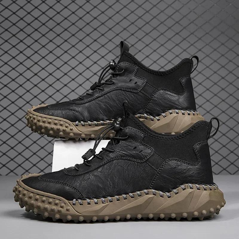 Мужская кожаная повседневная обувь ручной работы, повседневные ботильоны для мужчин, осень-зима, модная повседневная обувь для активного отдыха, мужские ботинки Hombres Botas