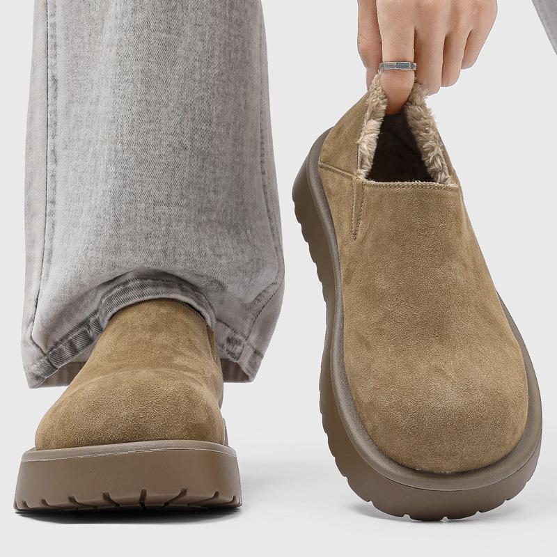 Thick-soled big-headed loafers men's winter velvet thermal cotton shoes all-inclusive foot cover snow boots velvet