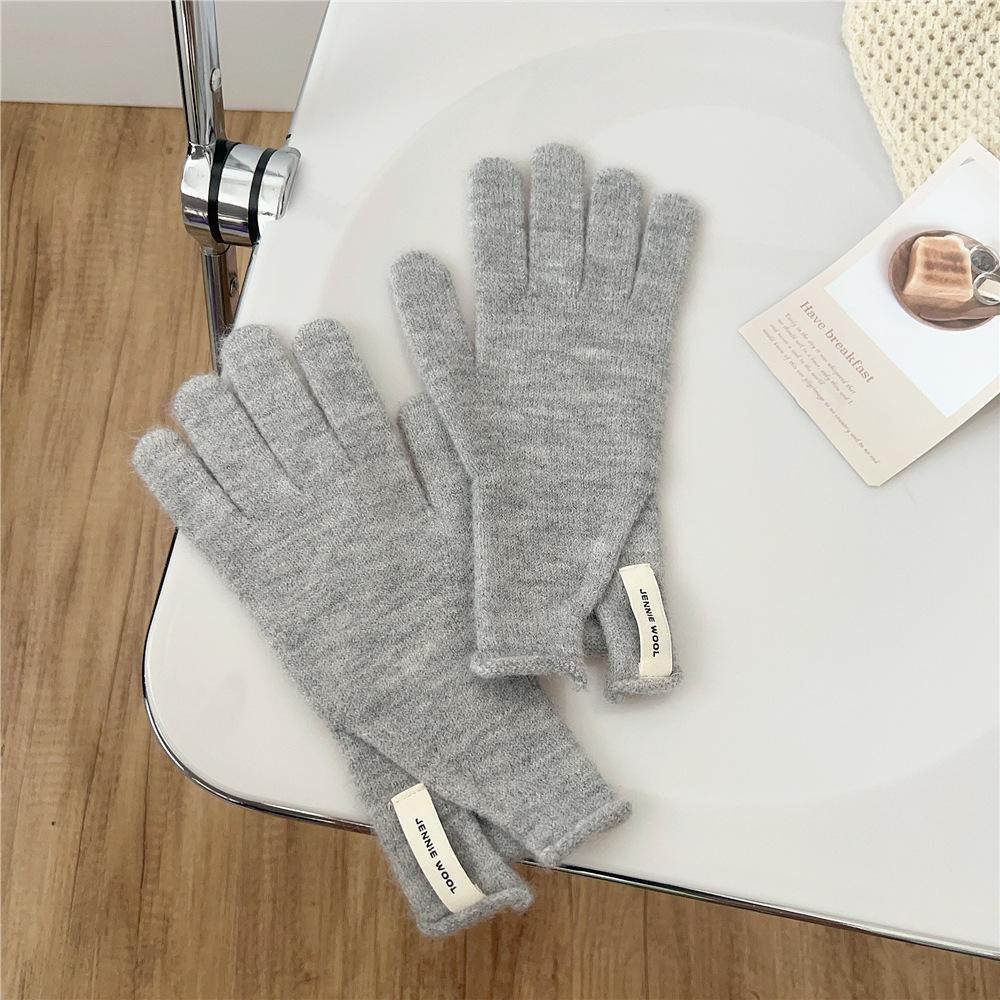 Новые однотонные перчатки для женщин зимой, универсальные для студентов, симпатичные, с пятью пальцами, вязаные, для пары, с сенсорным экраном, милые, теплые, для велоспорта