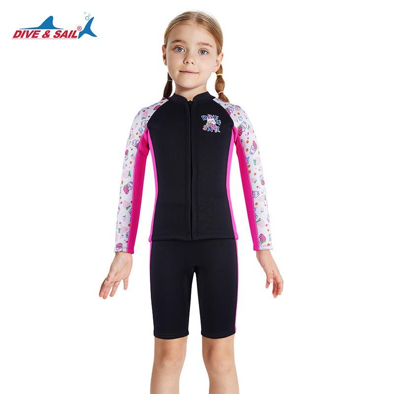 DIVESAIL Kids 2.5mm Full Body Wetsuit Snorkeling Surfing Swimming Warmth Protection Girls Long Sleeve Neoprene Dive Suit