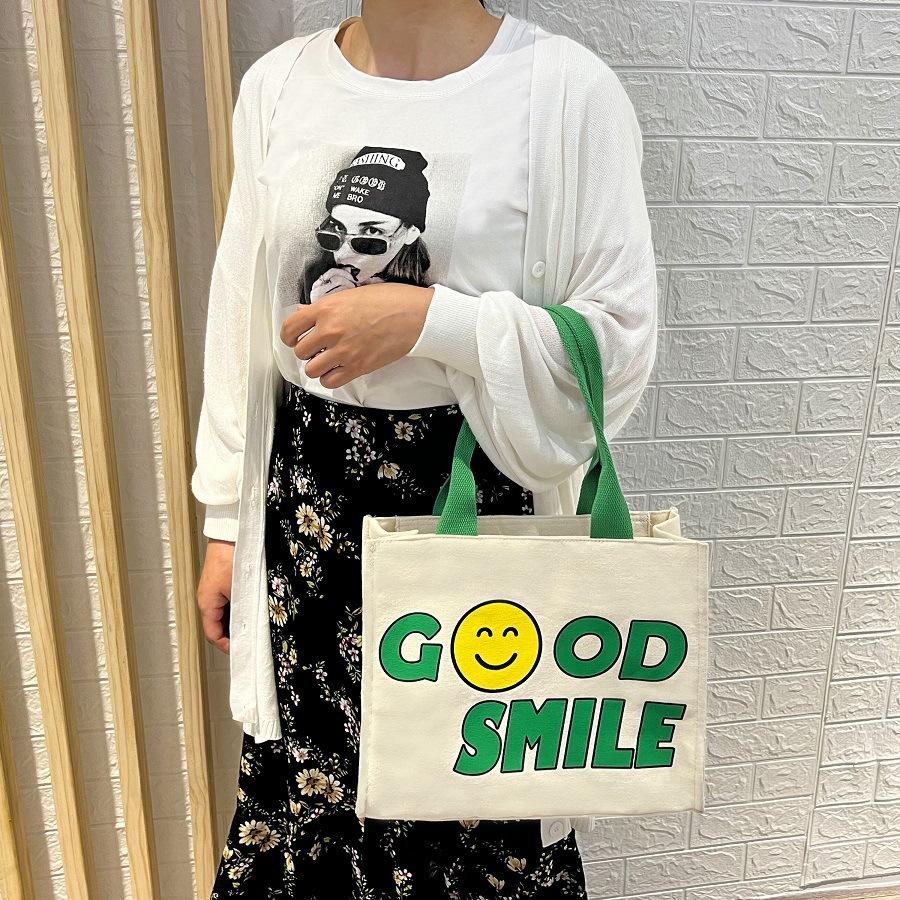Модная большая холщовая сумка женская новая симпатичная сумочка литературная и универсальная маленькая квадратная сумка с изображением смайлика