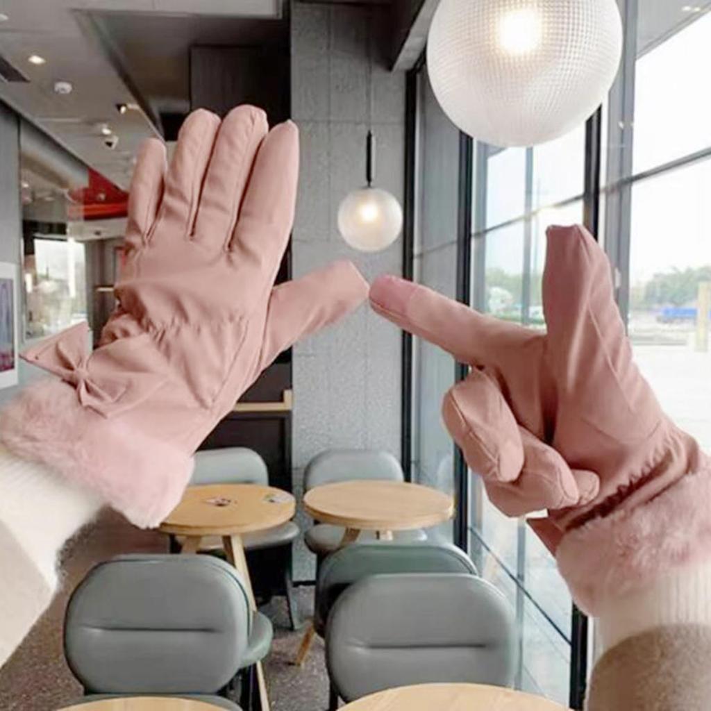 Женские лыжные перчатки Зимние флисовые Утепленные Теплые Плюшевые Полиэстеровые Водонепроницаемые Перчатки с сенсорным экраном для Катания на открытом воздухе Альпинизма