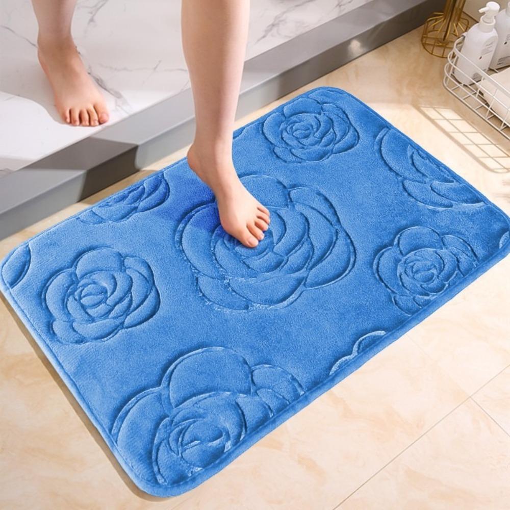 Machine Washable Coral Velvet Carpet Polyester Bathroom Rug Creative Non-Slip Mat Bathtub